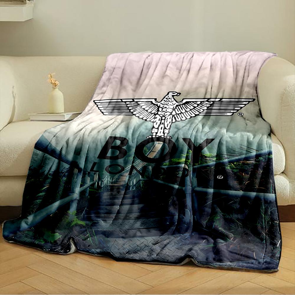 Boy London Eagle Brand Logo on Foggy Stairs Blanket Throw, Pastel Grunge Fashion Design for Everyday Comfort, Cozy Fan Bedding, All Seasons Gift