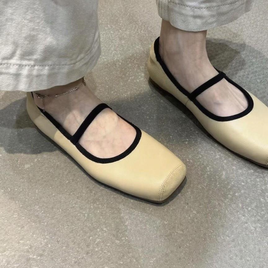 Sheepskin version~ Square head with autumn versatile casual simple design outer wear soft sole temperament ballet style shoes