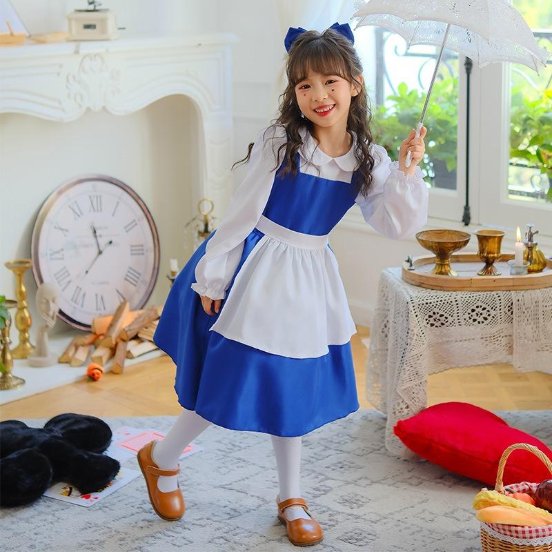 Halloween Children's Costume Blue Alice Maid Dress Pastoral Princess Dress Girls Dress Table Performance Costume