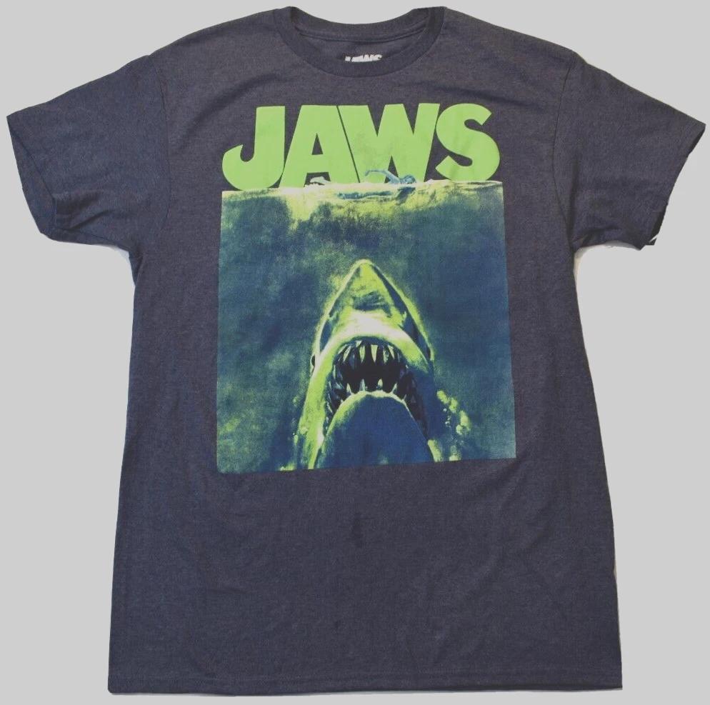 Jaws Mens Jaws Shark Terror Movie Poster Navy Heather Shirt New M 4XL