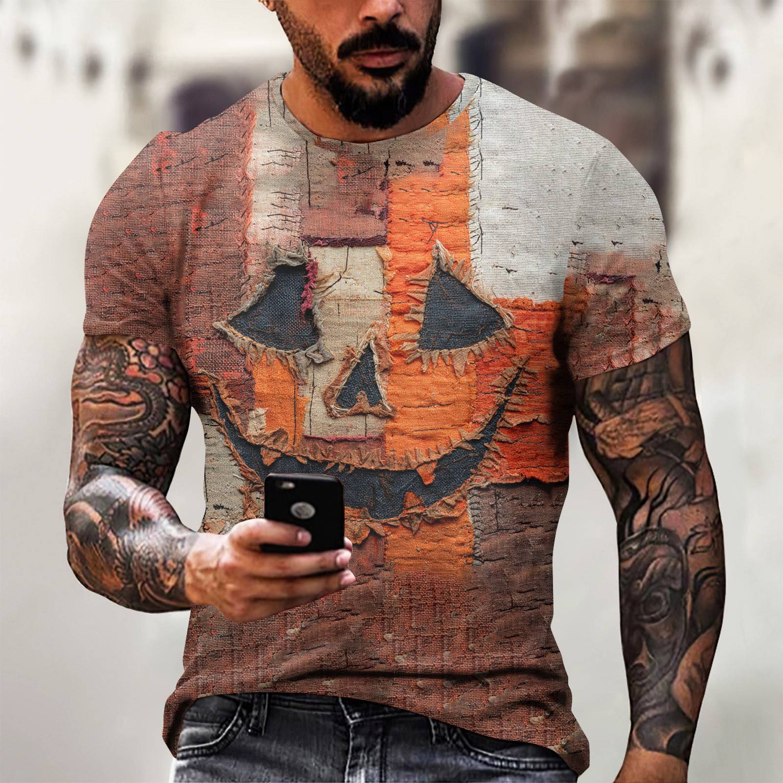 

Футболка на Хеллоуїн. Чоловіча повсякденна футболка з круглим вирізом. Топи з візерунком із бризками крові. Жахи. Топи з короткими рукавами з кривавим принтом. XL