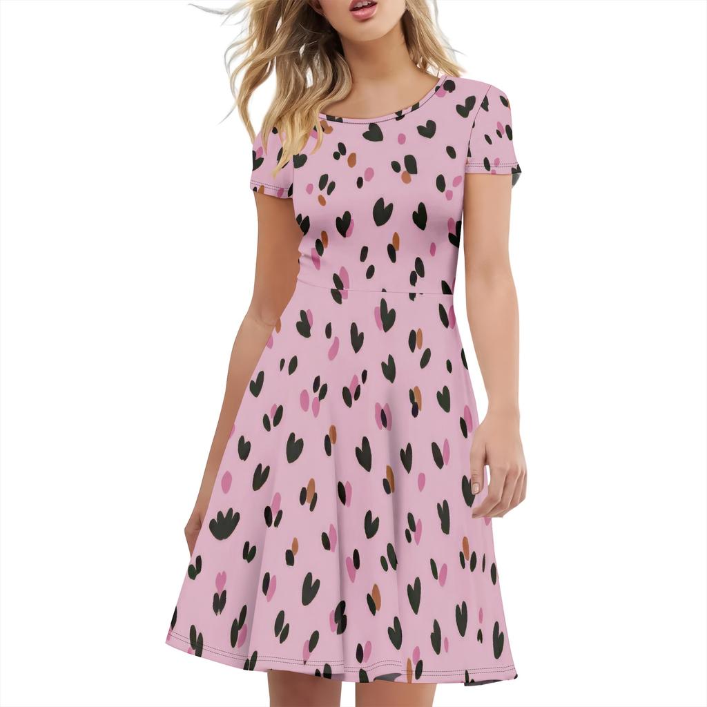 Women's Summer Casual T-shirt Dress Short-sleeved Swing Dress Fashion Casual Round Neck Dress Clothing
