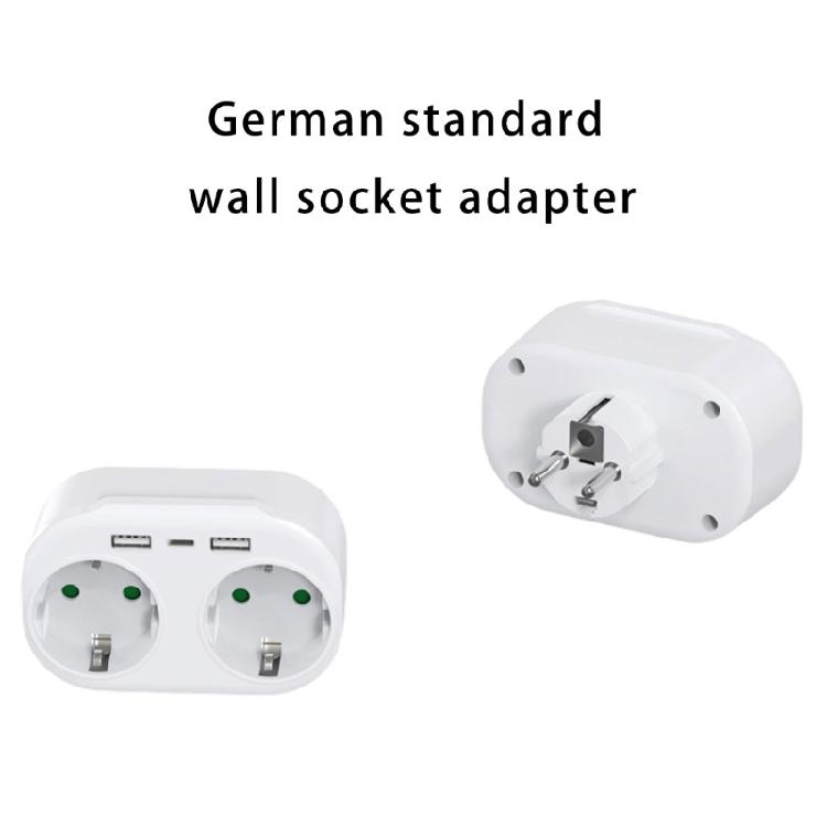 Wall Mounted EU Power Adapters Convert German Standard Outlet To Double Socket & USB Charging Port for International