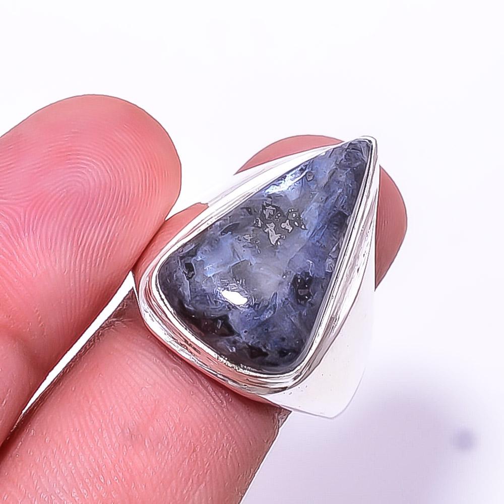 

Black Moonstone Larvikite - Norway Gemstone 925 Sterling Silver Ring S.9 R29