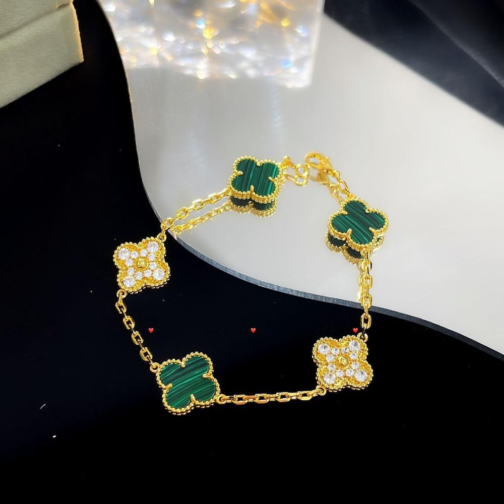 Bracelet Trèfle à Quatre Feuilles Version Haute Cinq Fleurs Calcédoine Violette Naturelle Gravé Laser CNC 18K Ne Se Décolore Pas Bracelet pour Dames