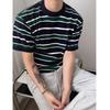 2024 Korean Striped Casual Loose-Fit Knit Crew Neck T-Shirt for Men