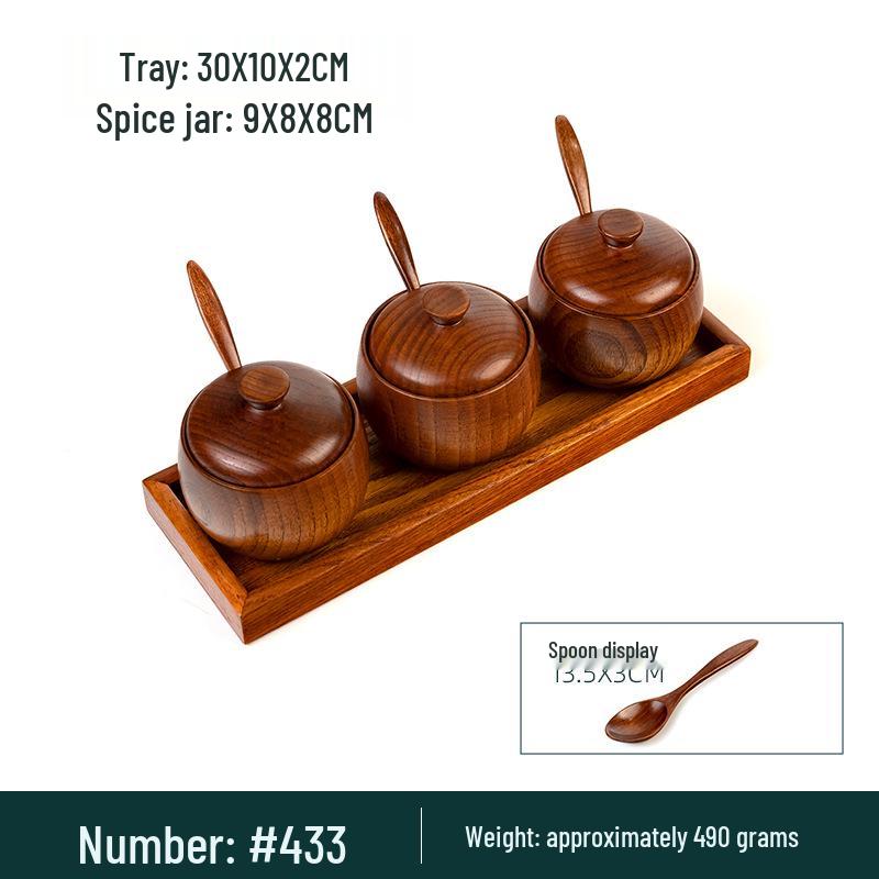 Japanese Retro Wooden Condiment Jar with Lid - Solid Jujube Wood Kitchen Salt Box