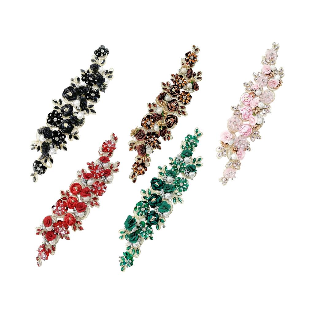 Sewing On Lace Flower Embroidered Patches Rhinestones Embellished Appliques For Handmade Garment Dress Jeans Decoration