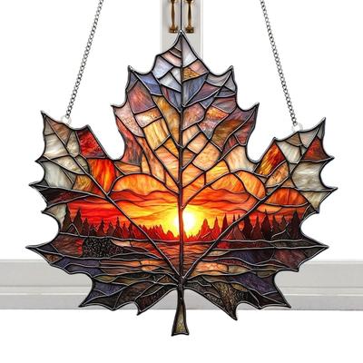 Fall Maple Leaf Sunset Sun Catcher Acrylic 2D Fall Sun Catcher Pendant Autumn Winter Sun Catcher Thanksgiving Christmas Supplies