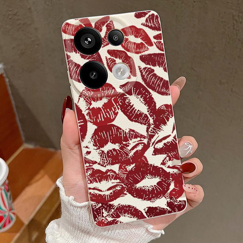

Роскошный матовый тонкий чехол для телефона с принтом губ для Xiaomi 13T Poco X6 M6 Pro Redmi Note 14 Pro 13 12 Pro 11 кожаная текстура TPU мягкий противоударный чехол Xiaomi Poco X6 бежевый/белый