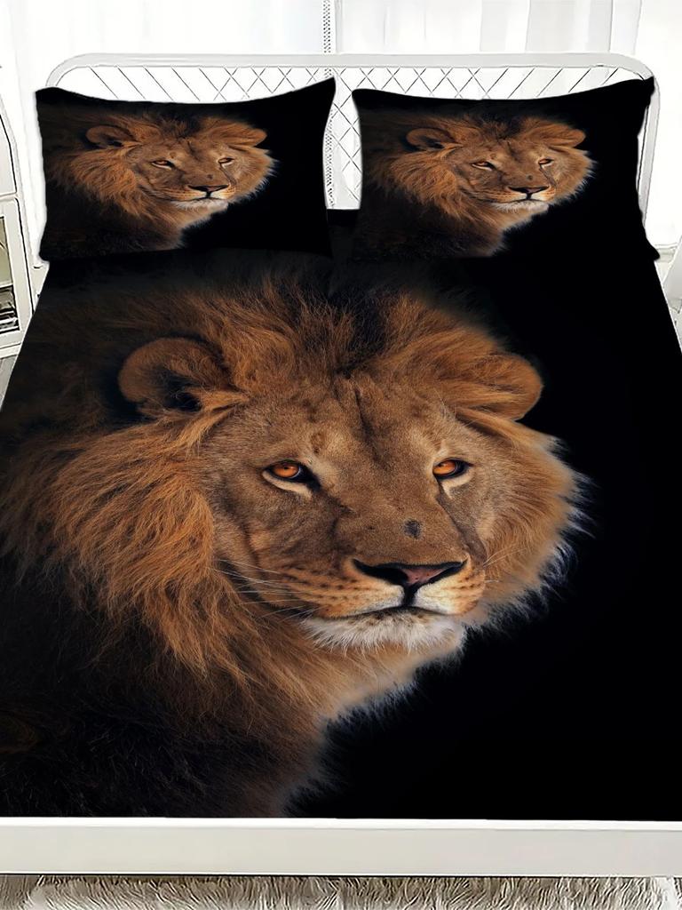 Lion 3D Personalized Fitted Sheet Set- Queen Size King Size Lncluding At Least One Pillowcase For Kids Adults
