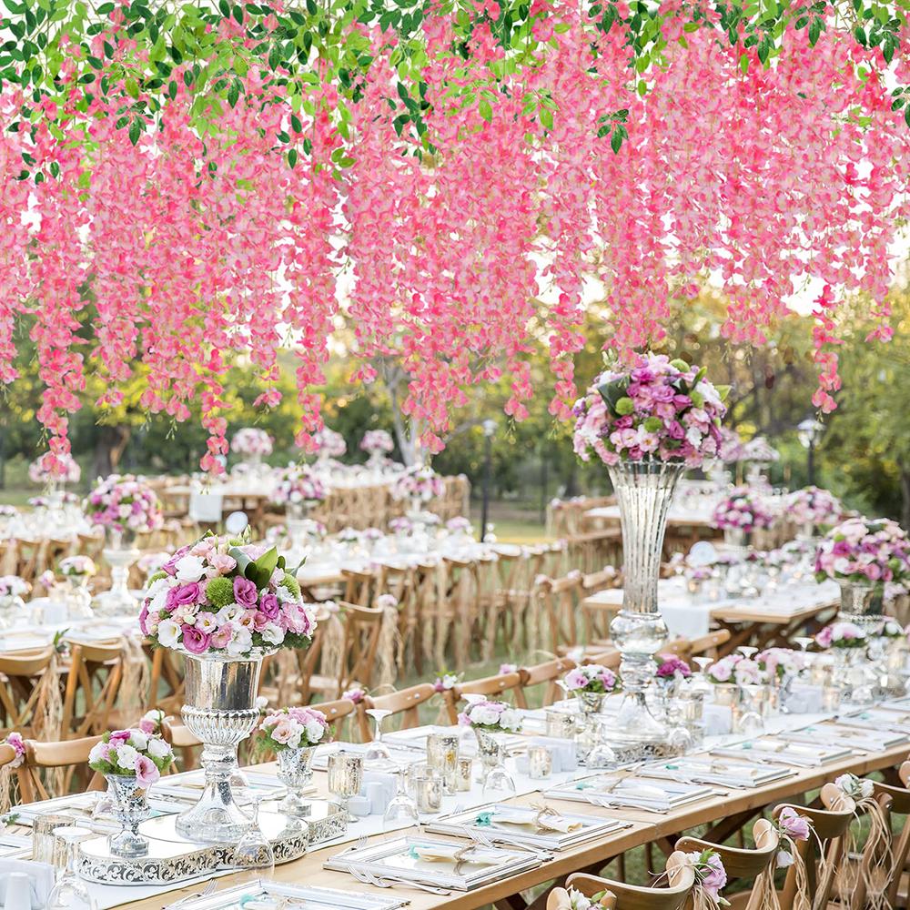 12Pcs Wisteria Flowers Artificial Wedding Simulated Green Plants Eucalyptus Orchid Grass Artificial Flower for Decoration Wedding