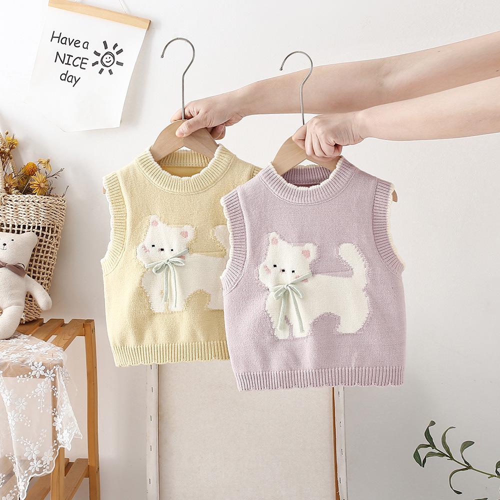 2026 Girls' Knit Vest, Ages 1-5: Princess Cardigan Sweater, Stylish Spring & Autumn Outfit.