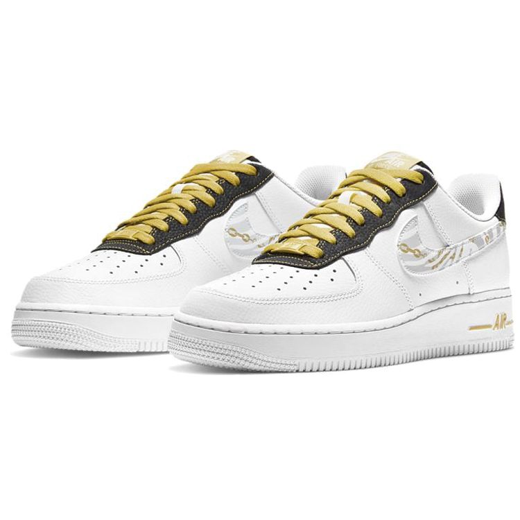 Nike Air Force 1 07 LV8 Gold Links Zebra Print Men Sneakers White Saturn-Gold Black DH5284-100