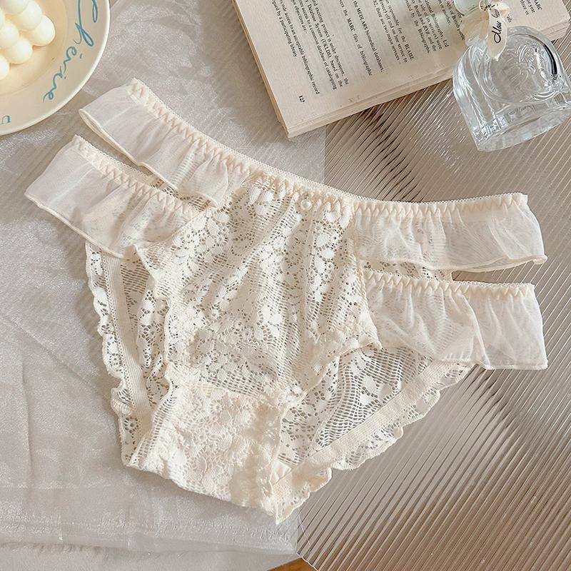 

Sexy Lace Underwear Plus Size Women Pure Cotton Gusset Summer Breathable Hip Hugging Mid Waist XXXL бежевий