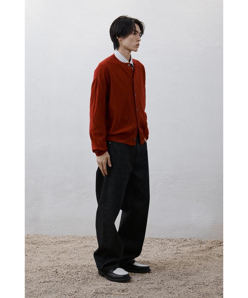 YOUTH Round Neck Textured Cardigan - Red