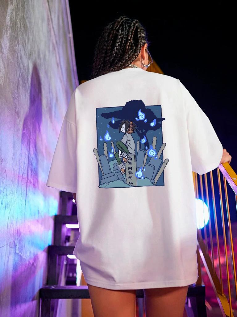 Japanese Cool Boy Cartoon T-shirt for Unisex Gothic Summer Cotton High Street Unisex Tops Short Sleeve Tees Women O-neck T Shirts