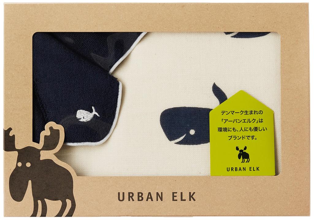 Nishikawa Towel Gift Set Short Bath and One Towel Urban Elk Blue with Whale Print (One Towel, 60x100cm, Handkerchief, 20x20cm)
