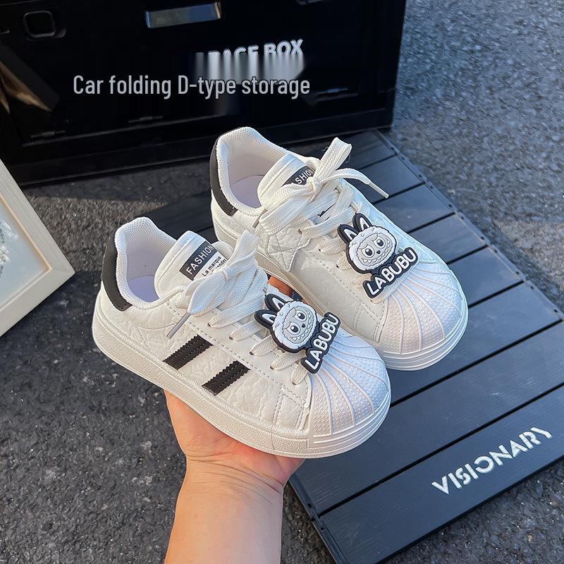 2025 Spring/Autumn Thick-Soled Boys' and Girls' Fashion Casual Versatile White Skate Shoes for Kids
