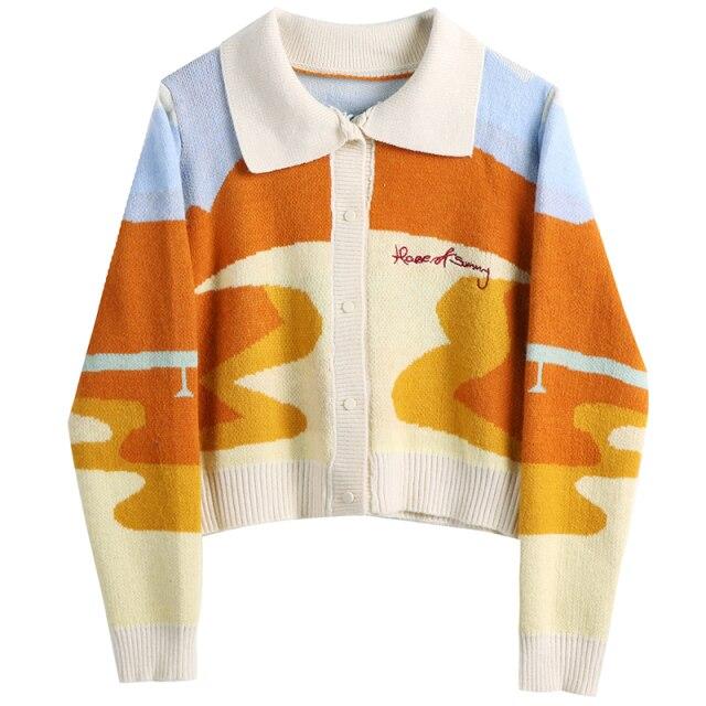 

Женский вязаный кардиган свитер осень зима корейская мода мешковатые длинные рукава женские топы чувство дизайна укороченный свитер пальто One size оранжевый