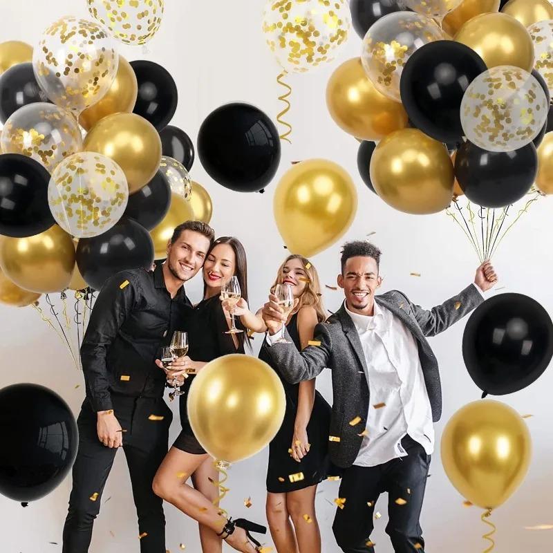 180/15x Romantic Black Gold Shining Sequin Balloons Latex Inflatable Balloon for Birthday Wedding Christmas Party Decor Supplies