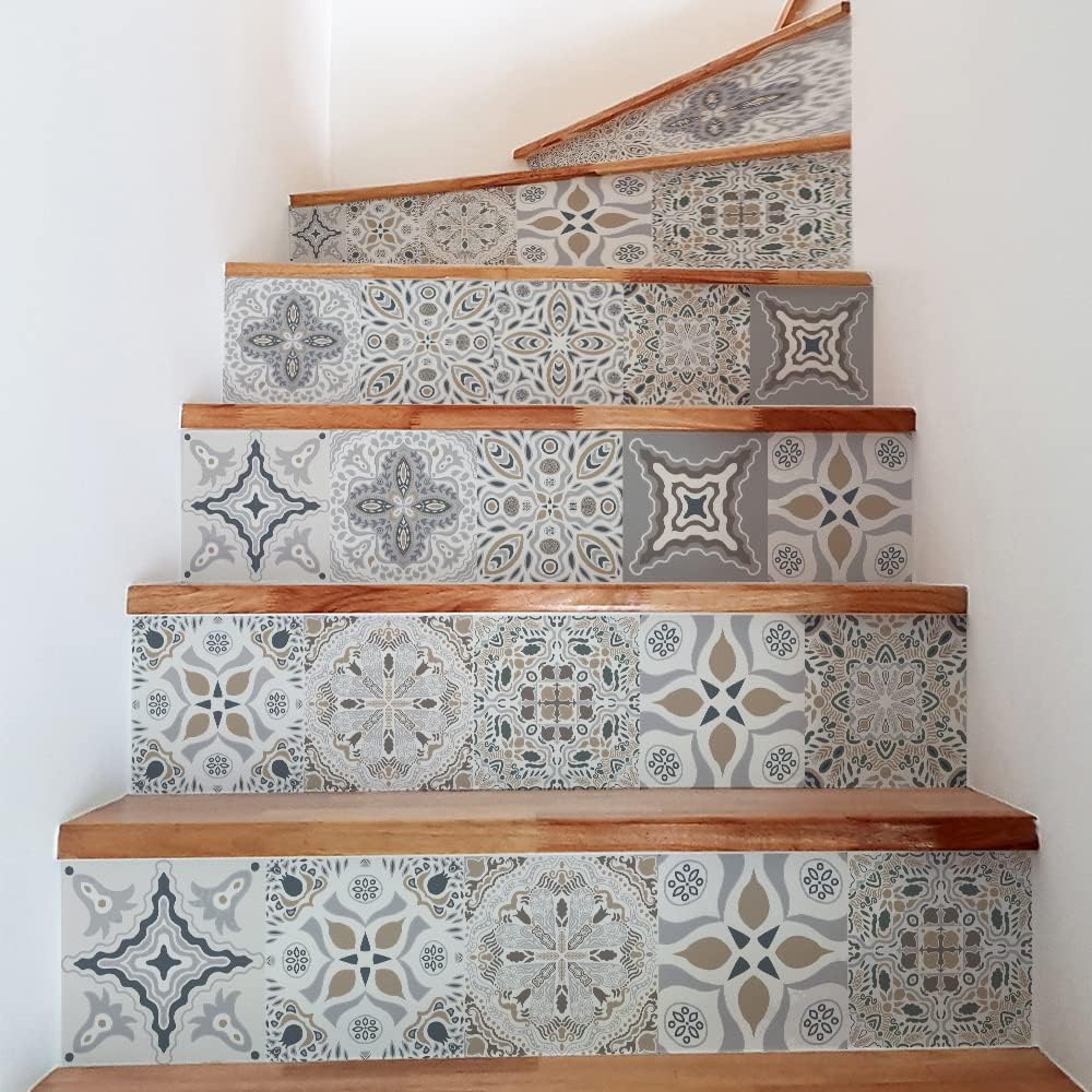 funlife 14 Strips Stair Riser Stickers Peel and Stick, Self Adhesive Vinyl Stair Risers Staircase Murals Decals Sticker Decor for Steps,