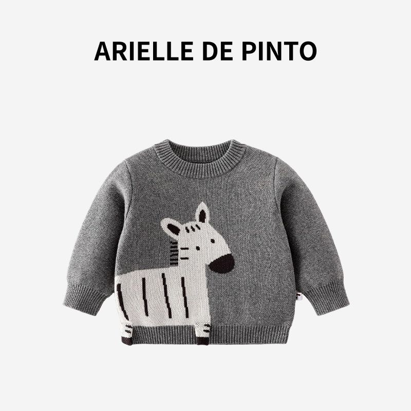French Arielle De Pinto Knitted Sweater for Boys and Girls, Autumn and Winter Style, Korean Version, Pony Pullover, Core Yarn Jacquard