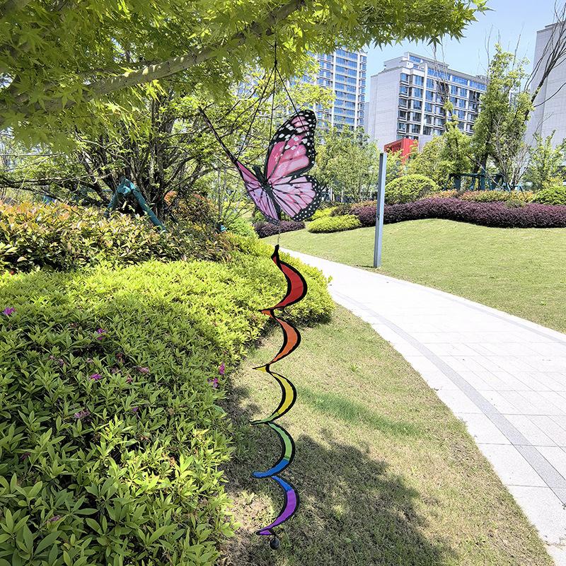 Outdoor Butterfly Wind Spinner Garden Hanging Decoration with Spiral Tail for Yard Patio Porch Balcony and Home