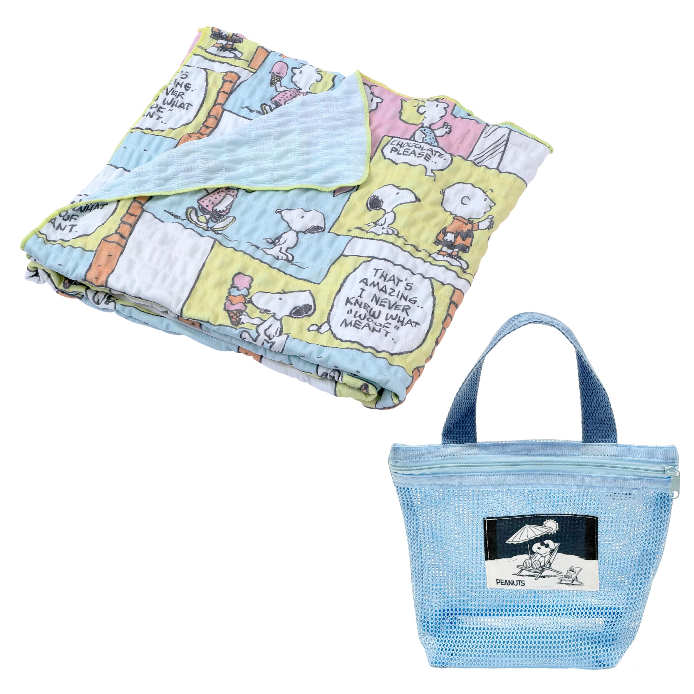 

Nishikawa Snoopy Cooling Half Cool Ice Cream Includes Original Mesh Pouch Blanket, 140x100cm, Washable, Material, Yellow, PN5604BD, Pattern,