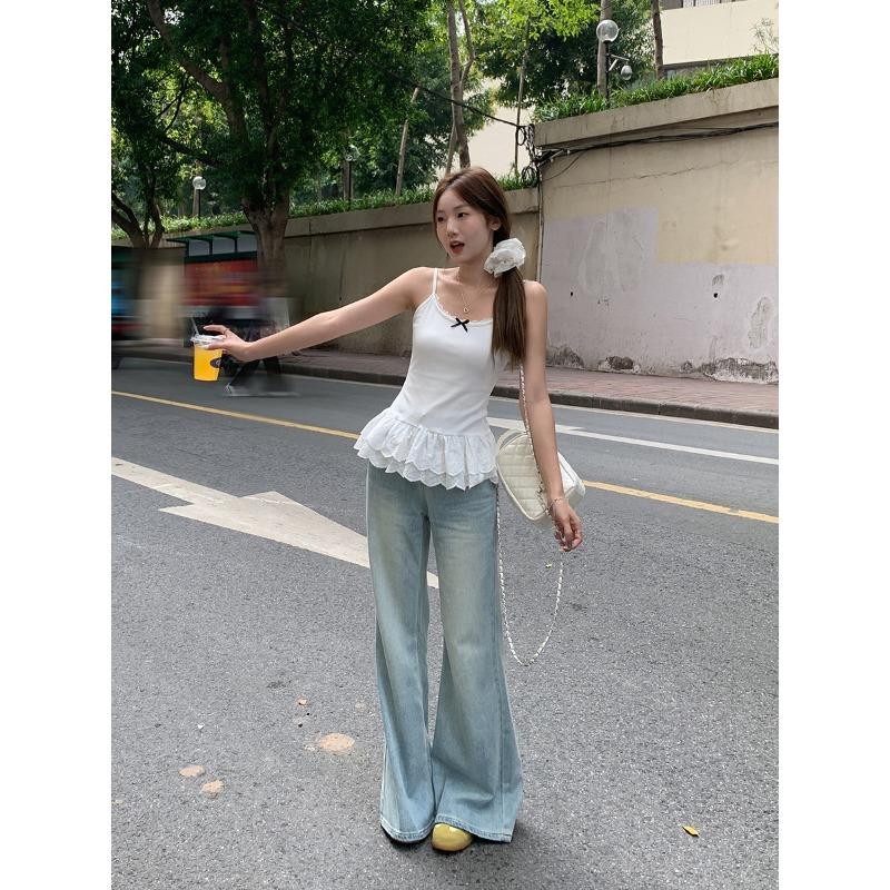 White Lace Splicing Sling Vest Women's Summer New Bow Slim Slim Top