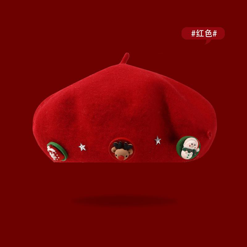

2026 Wool Beret for Women, Christmas Baker Boy Hat, Korean Style Vintage Winter Cap for Christmas Gift M 56-58cm красный