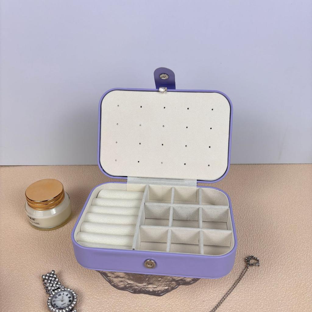 Travel Jewelry Storage Box with Mirror Solid Color Simple Earrings Ring Necklace Jewelry Box Double Layer Household Jewelry Box