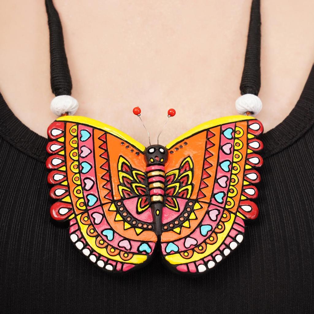 Handmade Clay Butterfly Necklace Earring Set