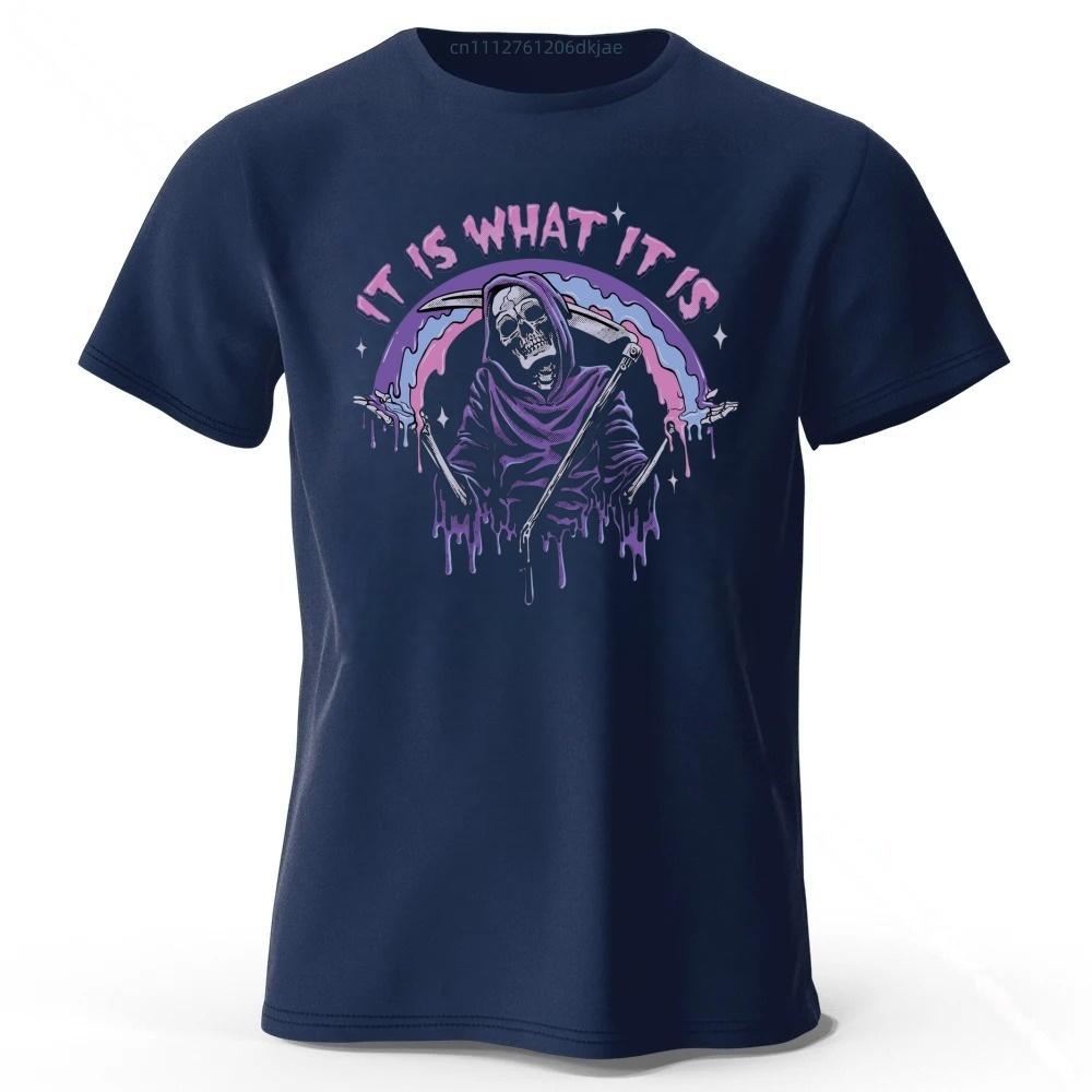Summer Mens Dark Gothic Style Death Print Pure Cotton Short Sleeved Comfortable Soft Loose Sports Tshirt Fashionable Outfit