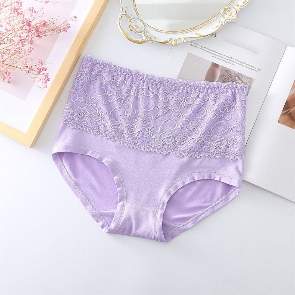 4Pcs Tummy Control Lace Flower Briefs Large Size Underwear for Women Sweet Seamless Panties Girl