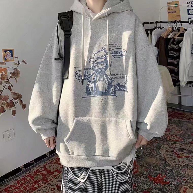 Spring and Autumn Hooded Sweater Trendy Hong Kong Style Casual Jacket Trendy Brand Top Loose Youth Print