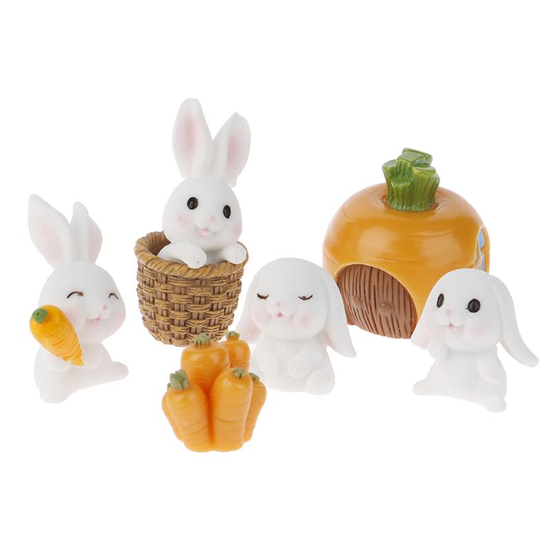 7ks Diy Mini Miniaturní víla Garden Rabbit Decor Řemeslné ozdobné doplňky
