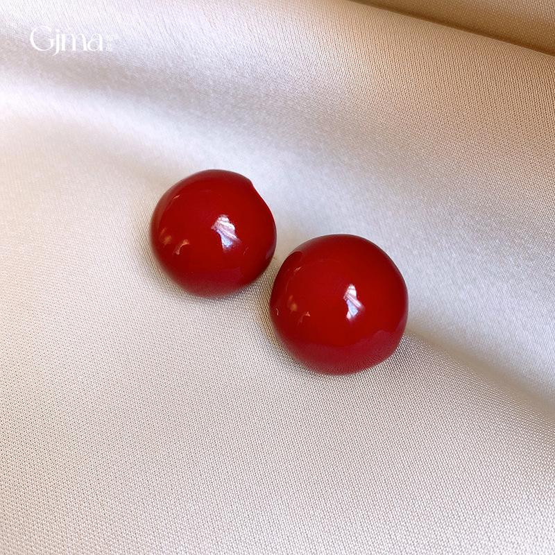 Ankara Red Oil Dripping Beanie Stud Earrings Temperament Trendy Earrings Women's French Earrings