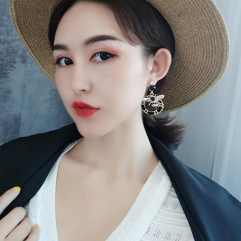 Fairy Style Geometric Bee Rhinestone Earrings – Handmade, Versatile Korean Japanese Design