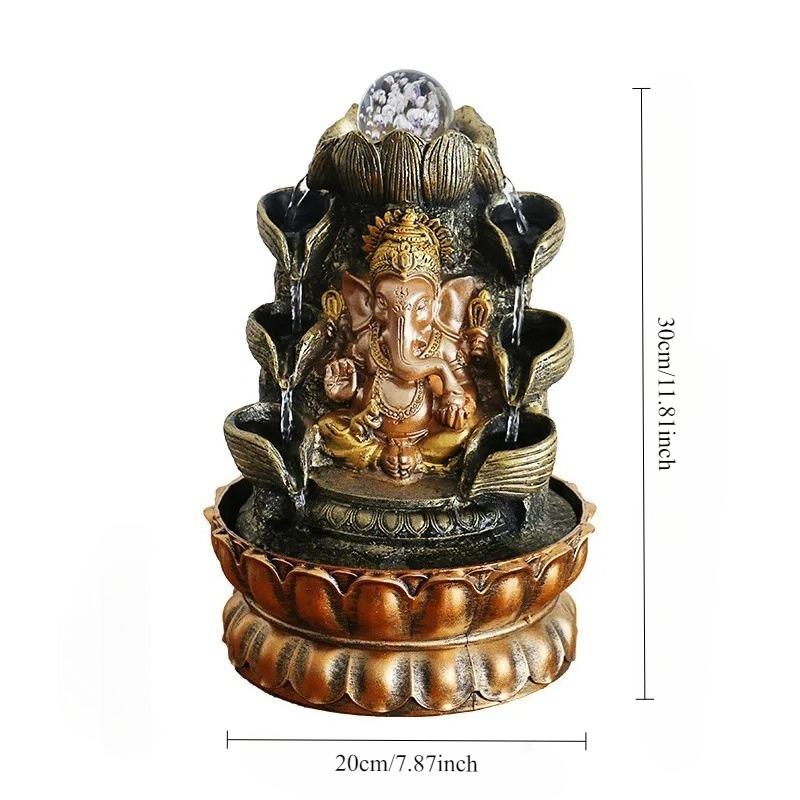 

1pc,Desktop Water Fountain Ganesha Elephant Statue Buddha Decoration Home Ornament With Light Ball Decor for Home 240 AU Plug