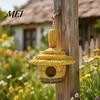 Bird Watching Gift for Lovers Thatched Hut House, Decorative Resin Weatherproof Sun Resistant Nesting Box Hanging Shelter Outdoor Garden Backyard