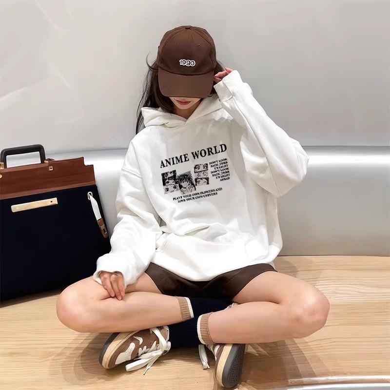 Women's Plus Velvet Hooded Sweatshirt - New Autumn/Winter Loose Fit with High-End Campus Style Design
