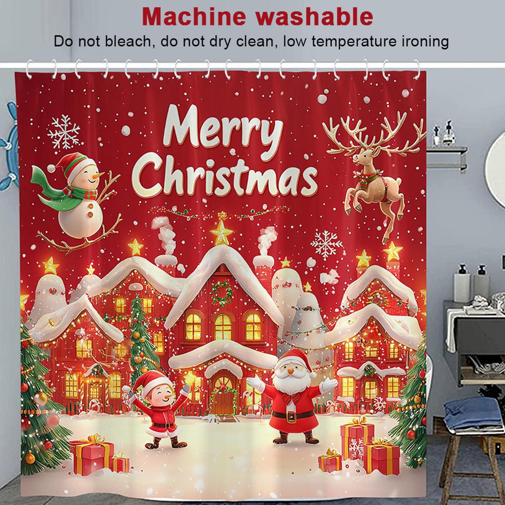 4Pcs Christmas Shower Curtain Set Non-Slip Bathroom Decoration Set Waterproof Home Bathroom Decor Suit Festival Gift for Friends