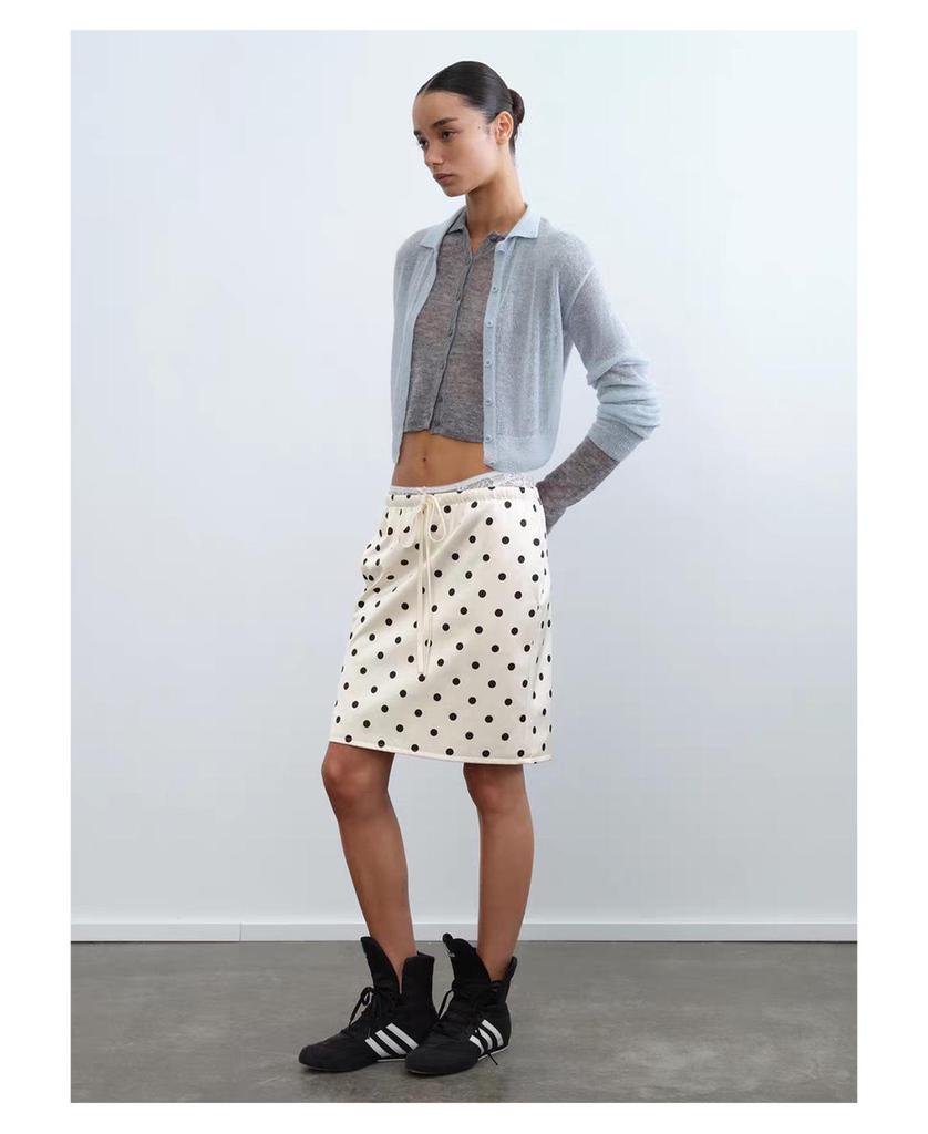 Women's Elegant Apricot Polka Dot Drawstring Hip Wrap Skirt