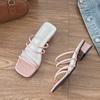 Fashion French Simple Square Toe Thin Strap Block Heel Flip-flops for Women 2025 Summer New All-match Open-toe High Heels