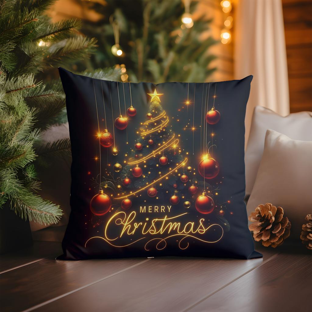 Home Decor Glowing Christmas Tree Pillow: Merry Christmas Pattern Cushion Cover Suitable for Sofa Bedroom Car Pillow Cover