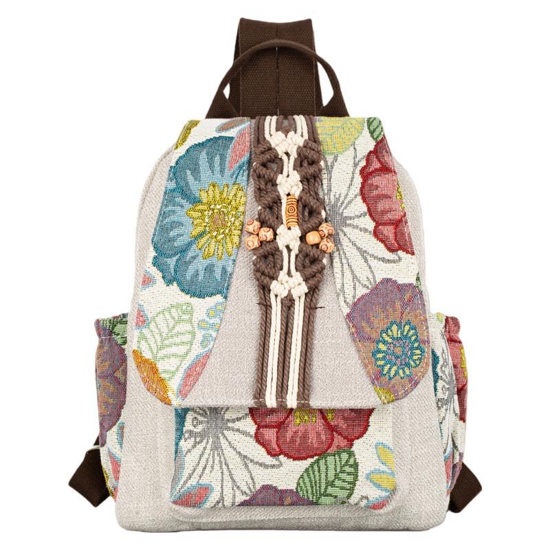 Gudaobell Ethnic Embroidery Canvas Backpack With Padded Compartments For Daily Use