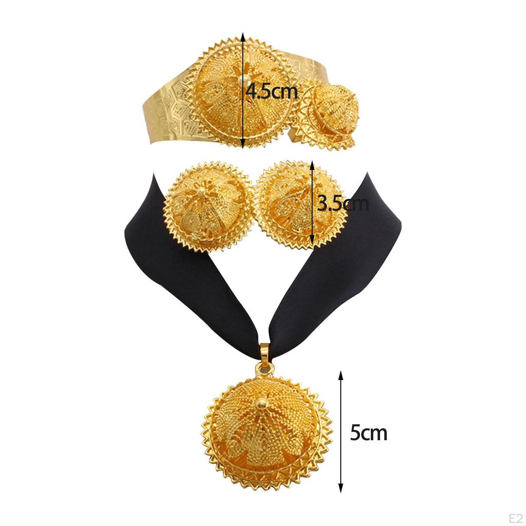 4 Pieces Dubai Jewelry Set, Necklace Earrings Ring Bracelet African Ladies Luxurious for Wedding