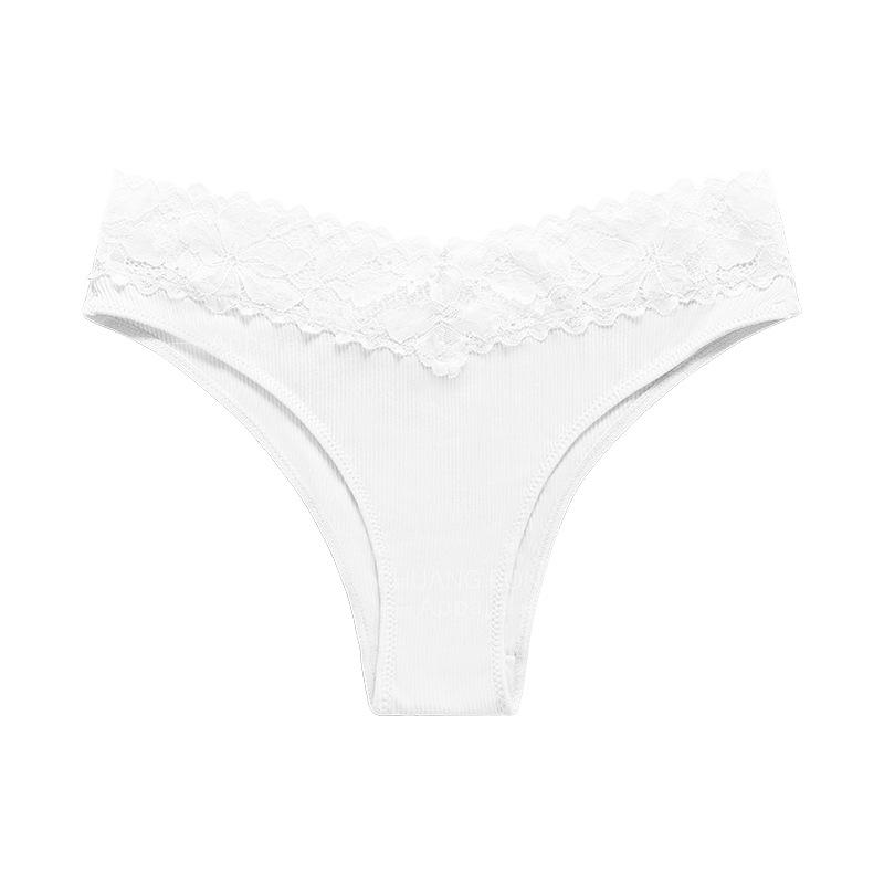 

European and American large-size threaded underwear women s sexy low-rise lace splicing pure cotton crotch comfortable breathable briefs XL