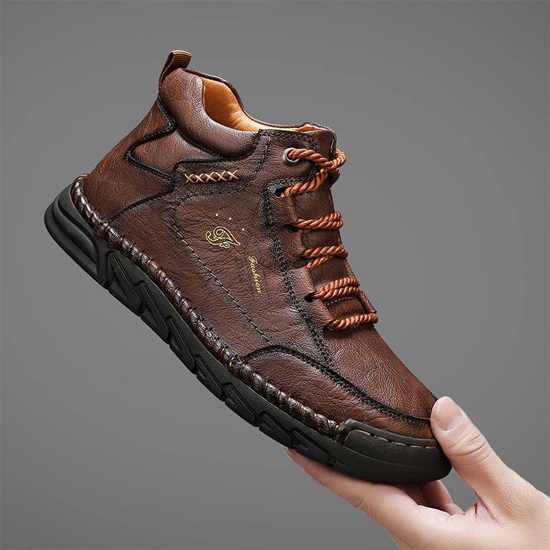 Classical Men's Ankle Boots Vintage Soft Leather Motorcycle Boots  Handmade Casual High Top Shoes Outdoor Male Treking Footwear